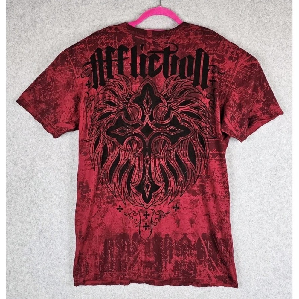 Affliction Live Fast Cross Wings Heathered Red T Shirt Men's  X-Large